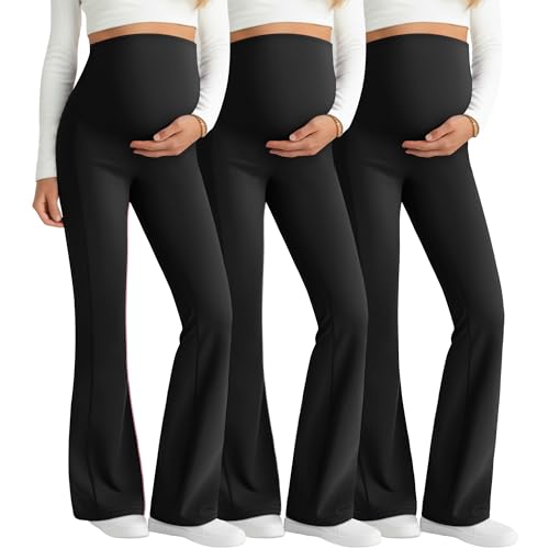 3 Pack Maternity Over The Belly Flared Leggings Pants - color: Black, Black, Black, size: X-Large