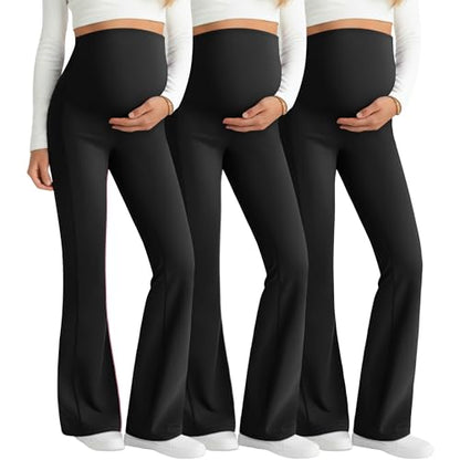 3 Pack Maternity Over The Belly Flared Leggings Pants - color: Black, Black, Black, size: X-Large