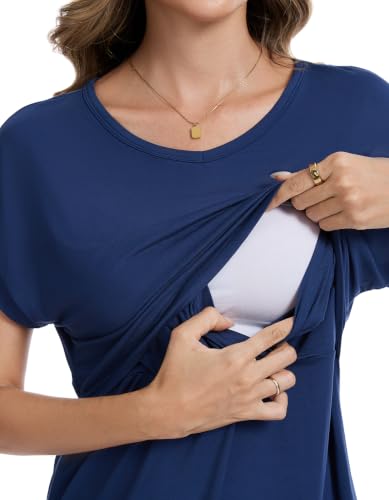 Sosolism Cool-Touch Bamboo Women's Maternity Nursing Tops S-XXL - color: Navy, size: X-Large