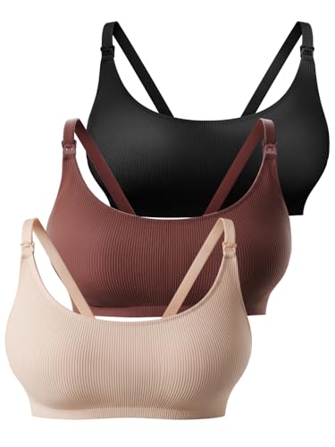 Seamless Wireless Nursing Bras for Breastfeeding Maternity 3PACK - color: Black/Beige/Brown, size: X-Large