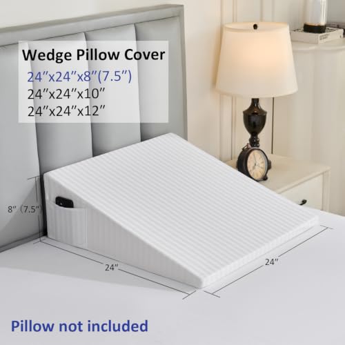 Precoco 100% Cotton Bed Wedge Pillow Cover Case 24x24x8 with Pockets - size: 24x24x8