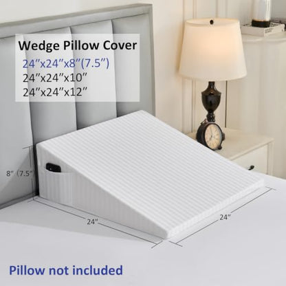 Precoco 100% Cotton Bed Wedge Pillow Cover Case 24x24x8 with Pockets - size: 24x24x8