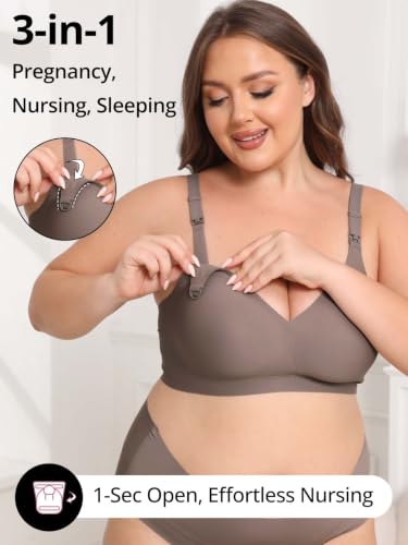 Jelly Support Wireless Nursing Bra V Neck Front Easy Open Clips Maternity Breastfeeding Bralette - color: Brown, size: Small