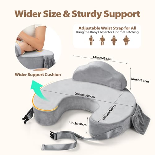 Nursing Pillow for Breastfeeding, with Safety Fence, Removable Cover - color: Gray