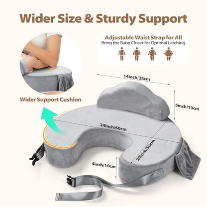 Nursing Pillow for Breastfeeding, with Safety Fence, Removable Cover - color: Gray