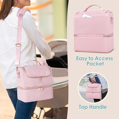 Fasrom Wearable Breast Pump Bag, Pumping Bag with Cooler Compartment - color: Pink