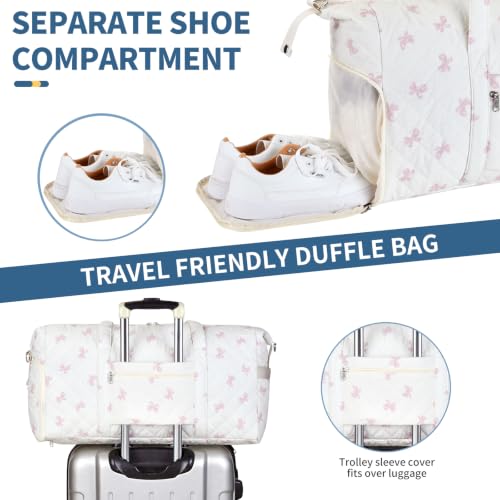 Personalized Quilted Duffle Bag for Travel Gym Weekender Hospital Carry On - color: Pink Bow, size: L