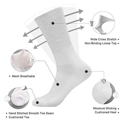 Busy Socks 4 Pack Crew Thin Non Binding Top Diabetic Socks for Men Women - color: 4 Pairs White, size: Large
