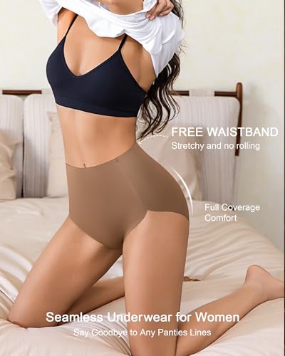 5 Pack Seamless Underwear for Women High Waisted Postpartum Underwear Full Coverage No Show Breathable Stretchy Briefs - color: Multicoloured B, size: Large