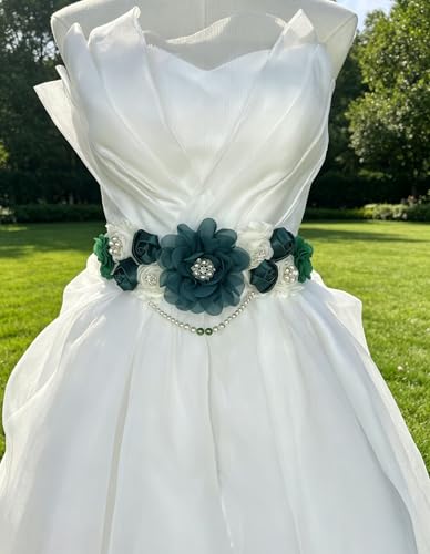 Handmade Baby Shower Sash Pearls Maternity Sash Flower Belt - color: Hunter
