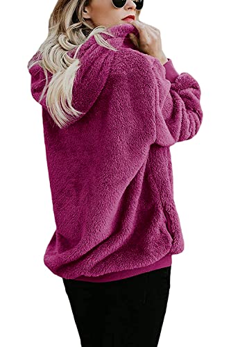 ReachMe Womens Oversized Sherpa Hoodie Pullover Fleece Sweatshirt - color: A Fuchsia, size: Large