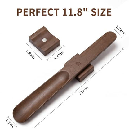 Shoe Horn Long Handle for Seniors Men Women 11.8" Magnetic Base Wall Mounted - color: Walnut