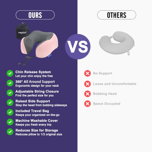 napfun Neck Pillow for Travel, Memory Foam Airplane Pillow, Pink - color: Pink