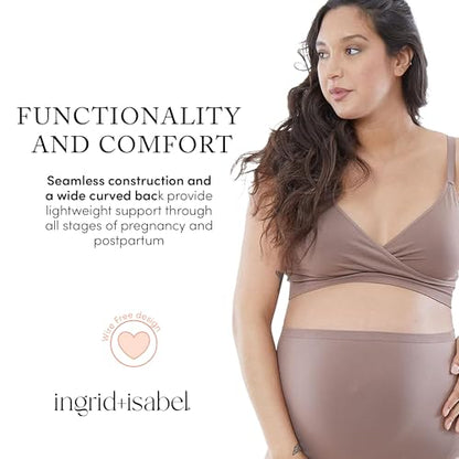 Ingrid & Isabel Cooling Crossover Nursing Bra - Wireless Seamless Postpartum and Maternity Bra for Breastfeeding - color: Deep Taupe, size: Medium