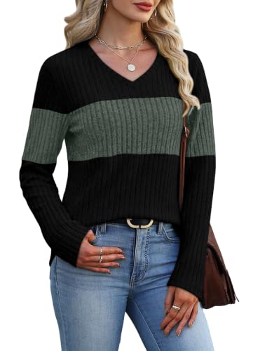 WIHOLL Womens Sweaters Trendy Tops Long Sleeve Shirts Fall Outfits Fashion - color: Green, size: Medium