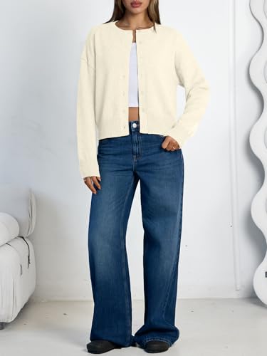 LILLUSORY Womens Lightweight Cardigan Cropped Knit Fall Cute Sweaters 2026 - color: Beige, size: X-Small