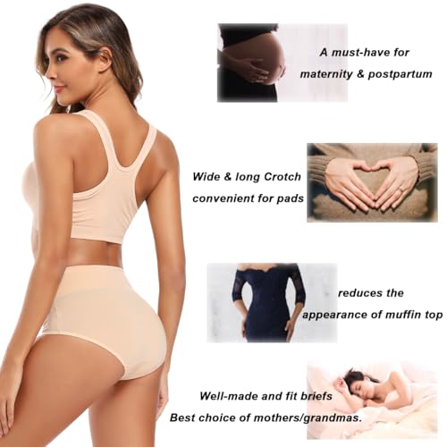 Molasus Women's Cotton Underwear High Waisted Full Coverage Ladies Panties (Regular & Plus Size) - color: Nude-5pack, size: XX-Large