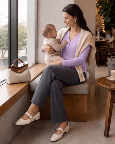 G4Free Lyocell Maternity Shirts Long Sleeve Button Front Henley Neck Ruched - color: Light Purple, size: X-Large