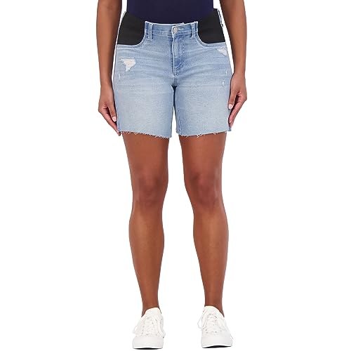 Savi Parker Women’s Maternity Shorts Under Belly with Elastic Band Inset – Summer Casual Maternity Bermuda Shorts – 7” Inseam - color: Savannah Wash, size: X-Large