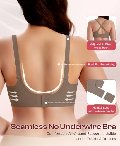 Werena Jelly Minimizer Bras for Women Wireless Plus Size Push Up Bra - color: Coffee, size: Medium