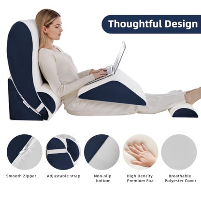 Wedge Pillow Set for After Surgery,White/Navy,5PCS-23.2" - color: White/Navy, size: 5PCS-23.2''