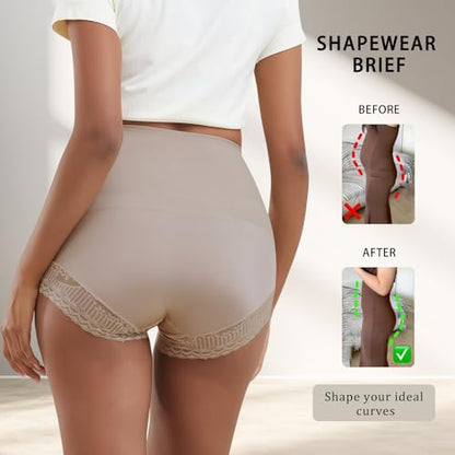 Women Shapewear Tummy Control Underwear High Waisted Girdle Body Shaper Postpartum Stretch Full Coverage - color: Nude Two-piece Set, size: Small