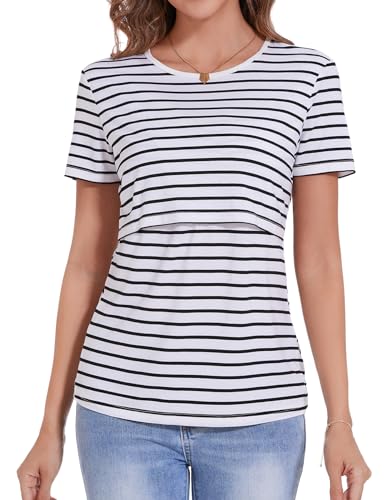Sosolism Women’s Maternity Nursing Tops Breastfeeding 3-Pack S-XXL - color: Navy/Grey/Striped, size: X-Large