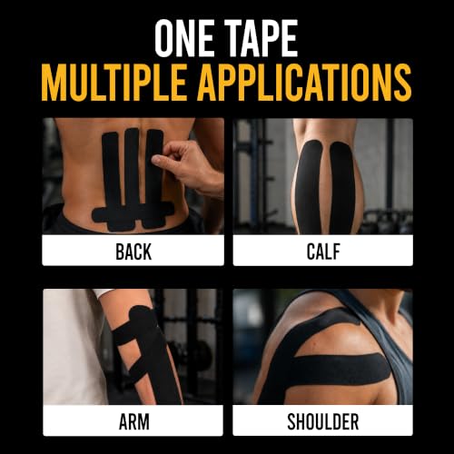 Bighorn Athletics Precut Kinesiology Tape with Tin, 40 Strips 2"×10", Black - color: Black