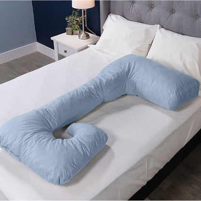 MyPillow Single L Shape Maternity Pillow – 56" x 28" Pregnancy & Body Support Pillow with Removable Zippered Cover, Sky Blue - color: Sky Blue, size: L -Shape