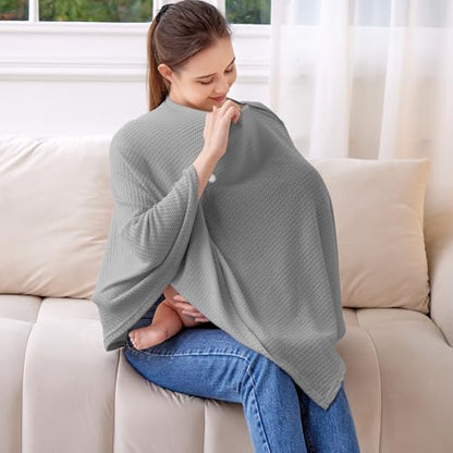Knit Nursing Cover for Baby Breastfeeding, Breathable and Soft, Wide Neck with Stretch for Easy View (Grey) - color: Grey