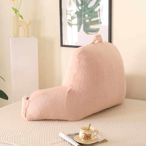 Large Plush Backrest Pillow for Sitting in Bed,Faux Fur,Pink - color: Dark Pink, size: Large(19")