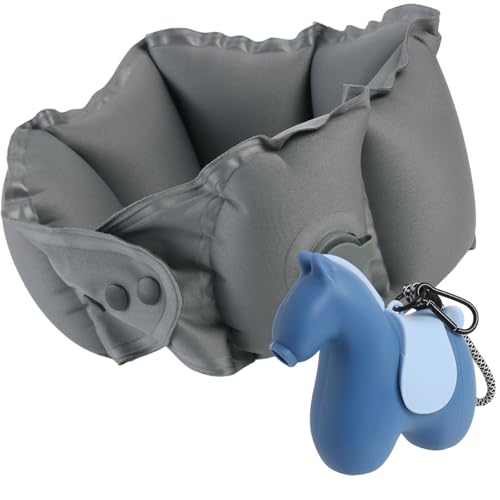InfInflatable Travel Neck Pillow Built-in Pump & Cute Storage Bag - color: Blue