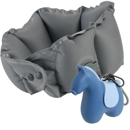 InfInflatable Travel Neck Pillow Built-in Pump & Cute Storage Bag - color: Blue