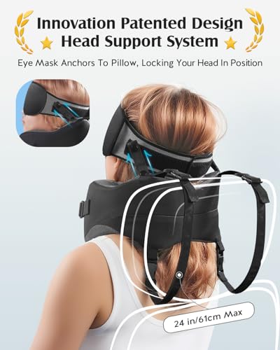 YFONG Travel Pillow with Head Support & Sleep Mask for Long Flights, Black - color: Black