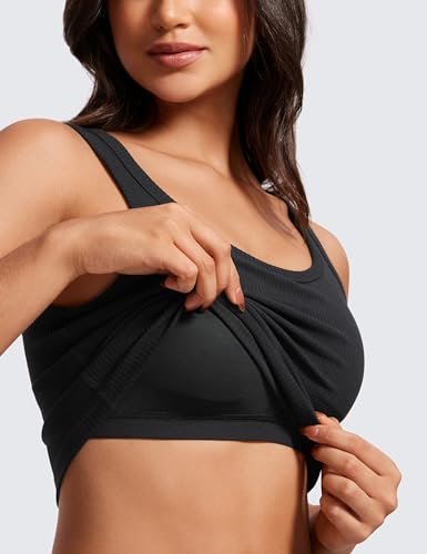 CRZ YOGA Ribbed U Neck Crop Tank Tops - color: Black, size: X-Large