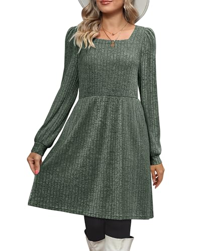 CzzzyL Womens Nursing Fall Dresses Square Neck Knit Sweater with Pockets - color: Deepgreen, size: X-Large