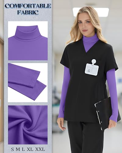 4 Pack Women's Underscrub Shirts - color: Black, Light Gray, White, Purple, size: Medium