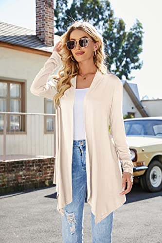 Uvog Womens Lightweight Cardigan Long Sleeve Open Front Sweaters Duster - color: Beige, size: Large