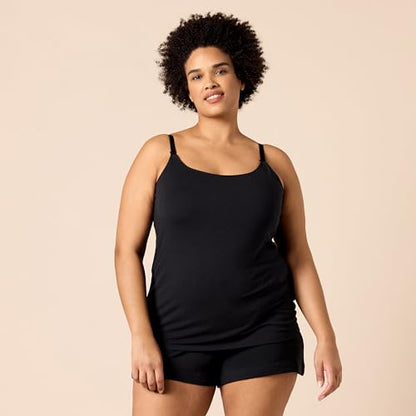 Amazon Essentials Women's Maternity Nursing Camisole with Adjustable Straps and Built-in Shelf Bra, Pack of 2 - color: 2-pack Black/Stripe, size: Medium