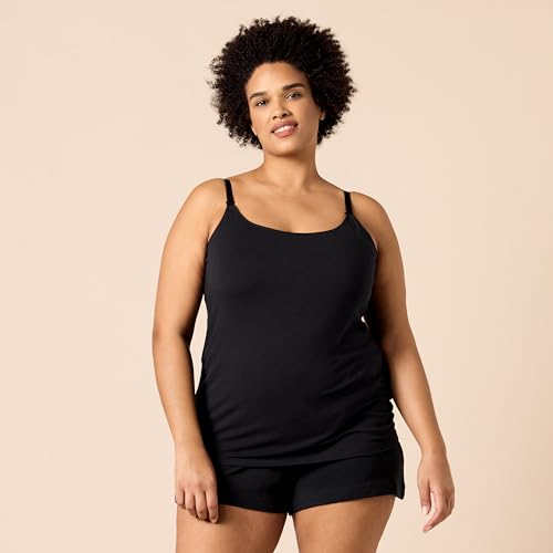 Amazon Essentials Women's Maternity Nursing Camisole with Adjustable Straps and Built-in Shelf Bra, Pack of 2 - color: 2-pack Black/Stripe, size: Medium
