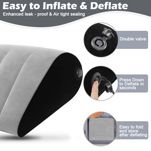 TheClover Portable Inflatable Wedge Pillow Cushion - 2 Pack Body Positioners Foldable Wedge Pillow for Sleeping,Back,Travel,Bed,Leg Elevation with Fast Inflation Deflation(Grey)
