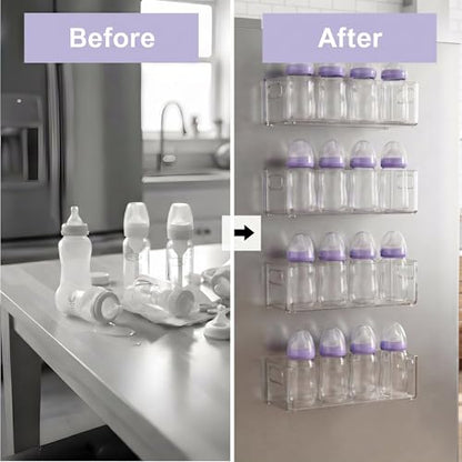 MGY 4Pack Clear Magnetic Baby Bottle Organizer for Refrigerator, Space-Saving Storage for Baby Bottles,Bottle Organizer for kitchen - style: Clear