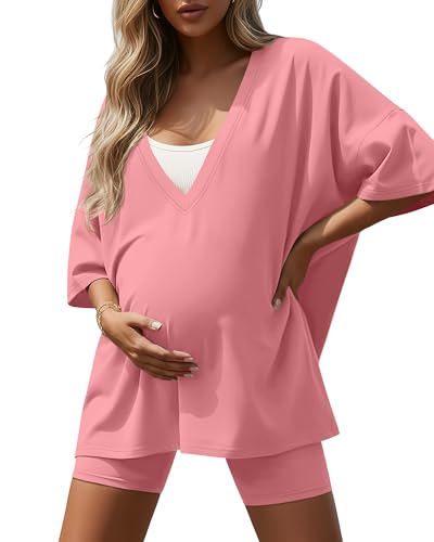 Women's 2 Piece Maternity Oversized Set - color: Rose Pink, size: Small