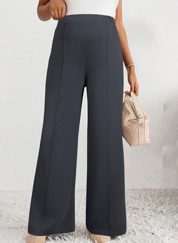 BLENCOT Women's Maternity Pants Work Adjustable Waisted Wide Leg Waffle Knit Trousers Pregnancy Clothes with Pockets - color: Carbon Grey, size: Small
