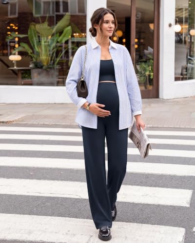 G4Free EverGoing Maternity Pants Over the Belly Pregnancy Work Trousers - color: Dark Navy, size: X-Large