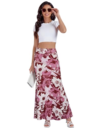 KIFOVEN Women's Foldover High Waist Maxi Skirt - color: White Flowers, size: X-Large
