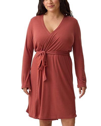 Kindred Bravely Essentials Ribbed Maternity Nursing Robe for Breastfeeding - color: Warm Sienna, size: Small