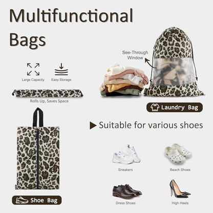 U+U 5 Set Packing Cubes, Travel Organizers with Shoe Bag (Leopard) - color: Leopard