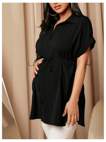 MakeMeChic Women's Maternity Nursing Work Blouse Pregnancy Ruffle Tops - color: Black B, size: X-Large
