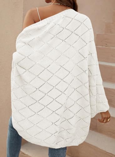 Sidefeel Women's Crochet Oversized Cardigan Sweaters Spring Hollow Out Long Batwing Sleeve Summer Shrugs Lightweight Sweater - color: White, size: Large